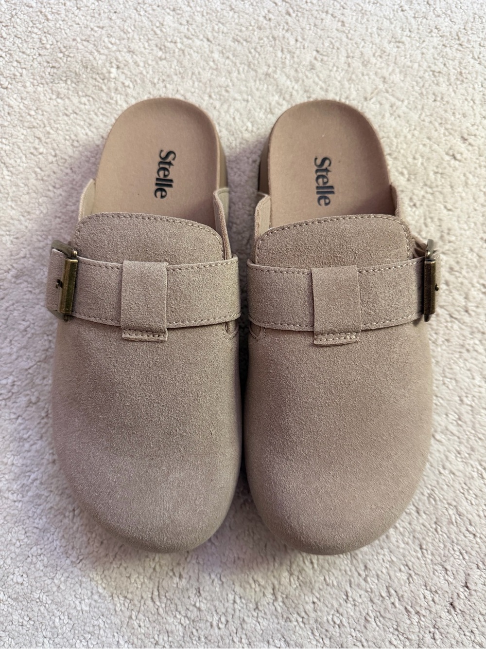 Elle Women's Taupe Suede Slip-On Mules with Buckle